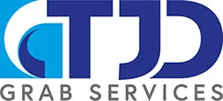 a blue and white logo with the words grab services